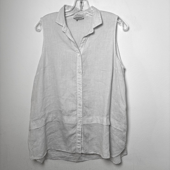 ROSSO35 Made in Italy Linen Ethereal Light Grey Button Down Tunic Sleeveless Top - Picture 1 of 16